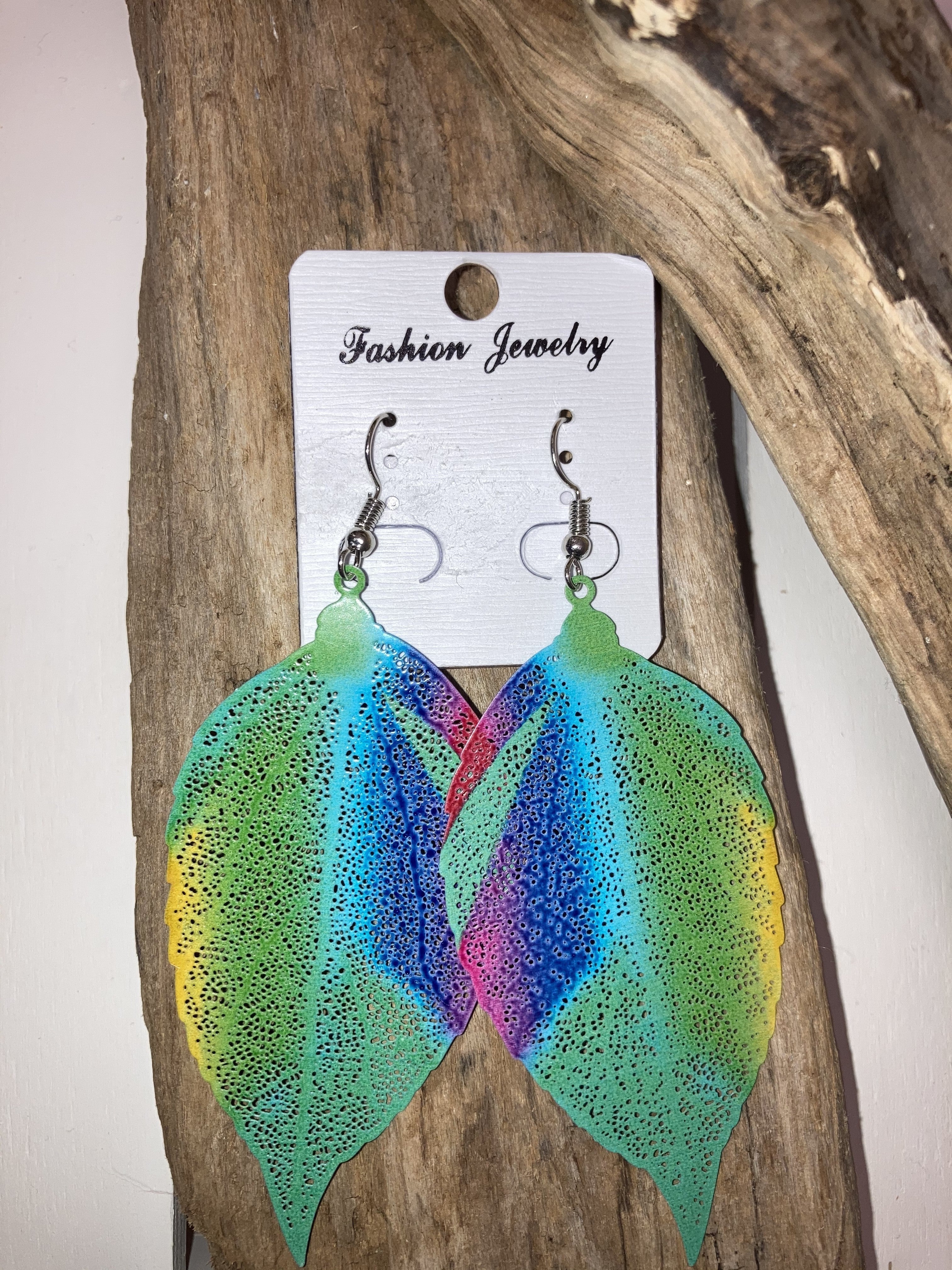 Green multi leaf earrings