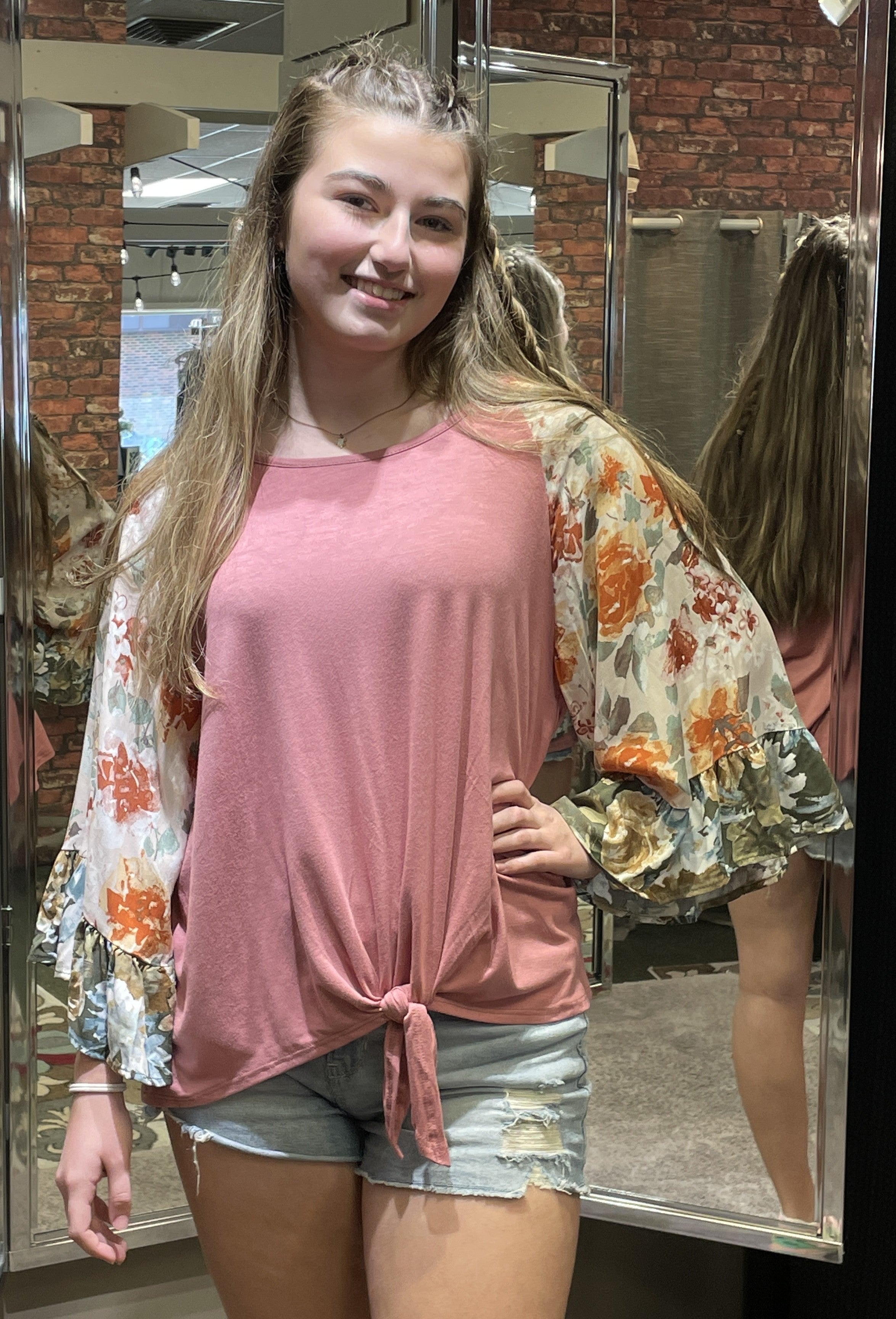 Rust Floral Ruffle Sleeve