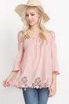 natural smocked off the shoulder lace trim top