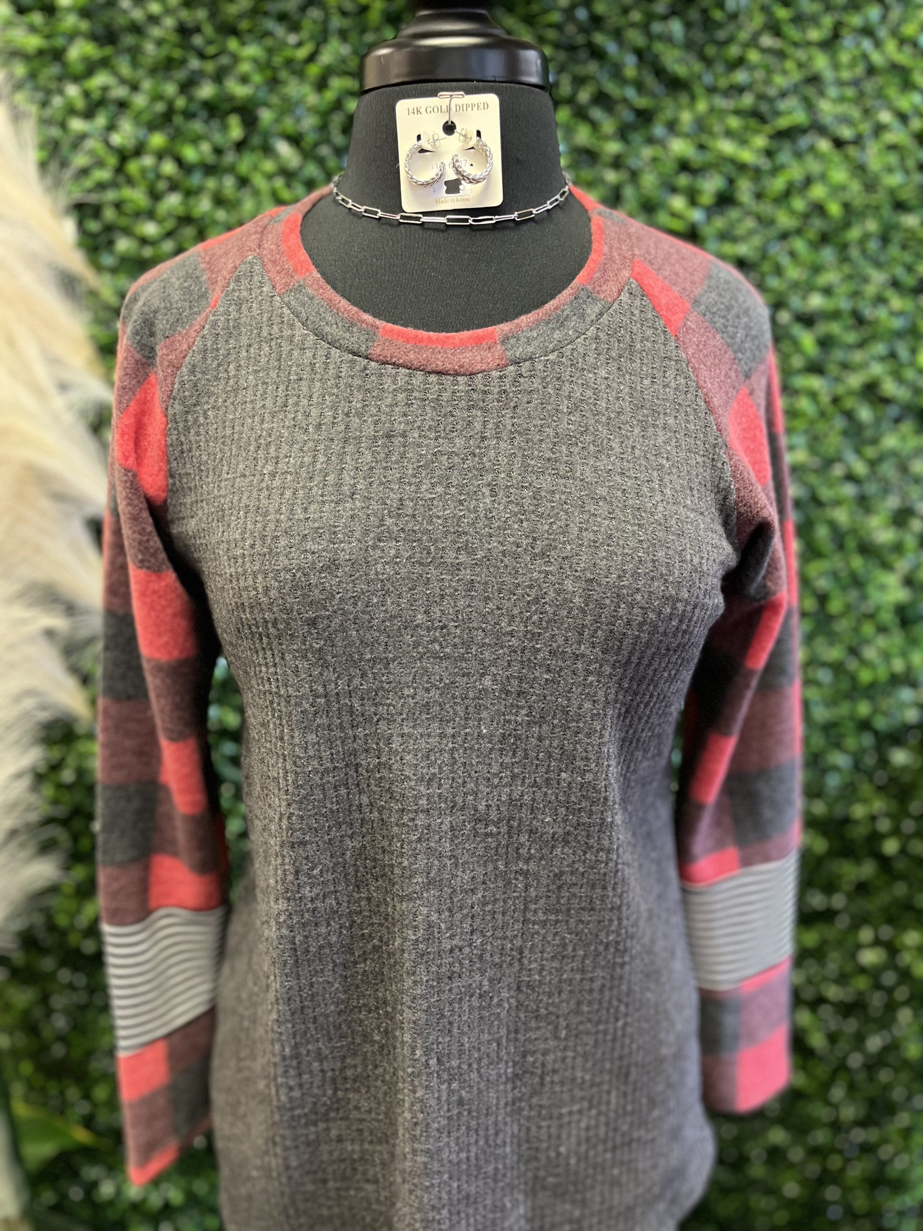 Plaid & Striped Waffle Top