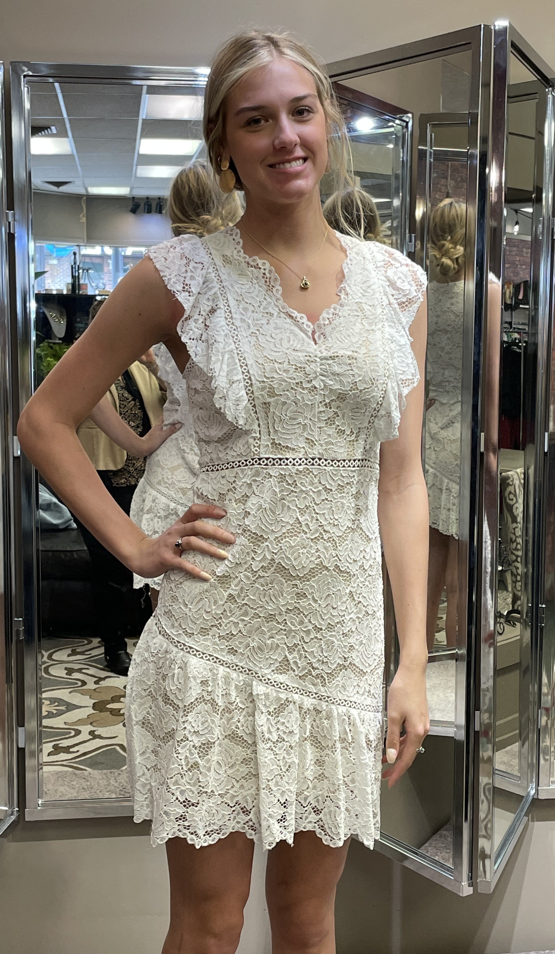 V-neck Ruffled Lace Dress