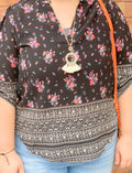 Blk/Pink Floral Tops