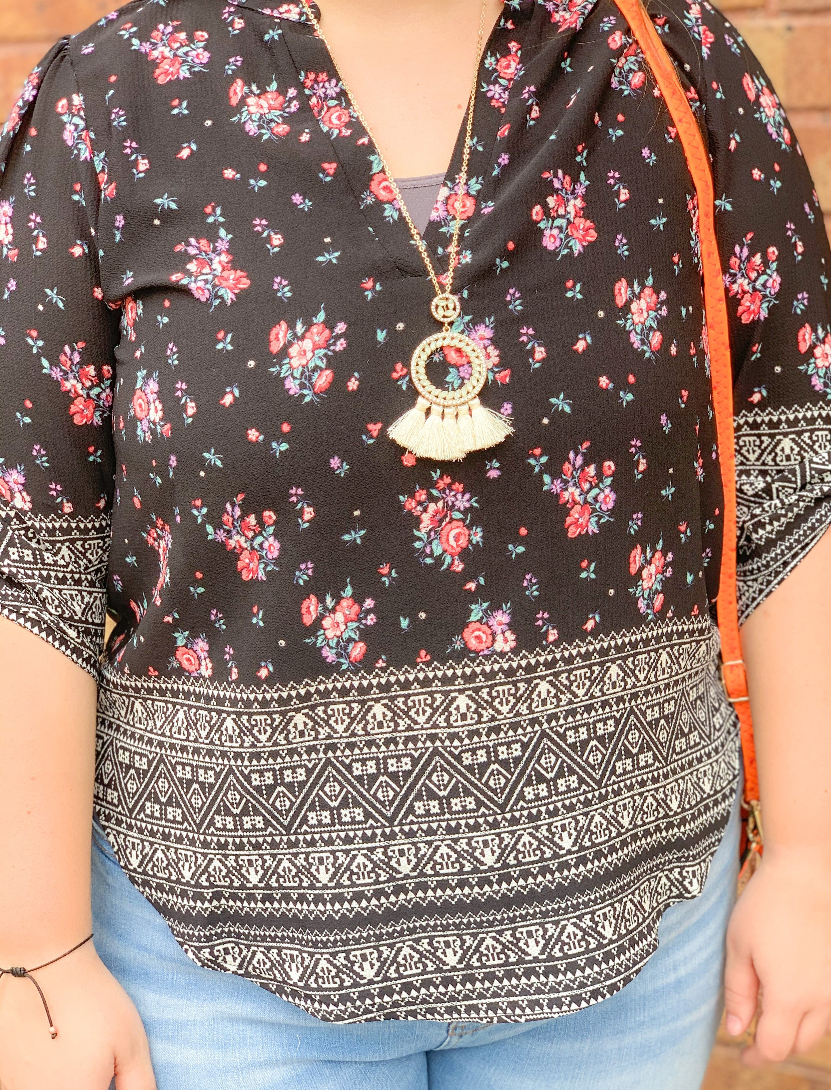 Blk/Pink Floral Tops