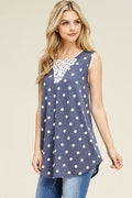 navy crochet lace polka dot top