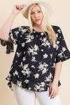 navy floral ruffle sleeve top