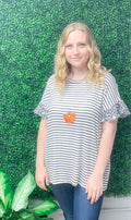 Black Stripe/Floral Ruffle Sleeve Top