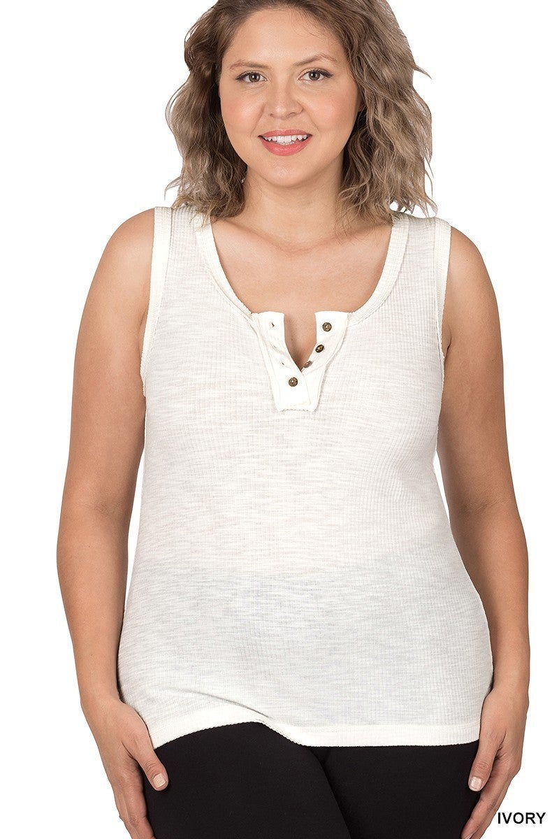 Ribbed Button Down Scooped Tank