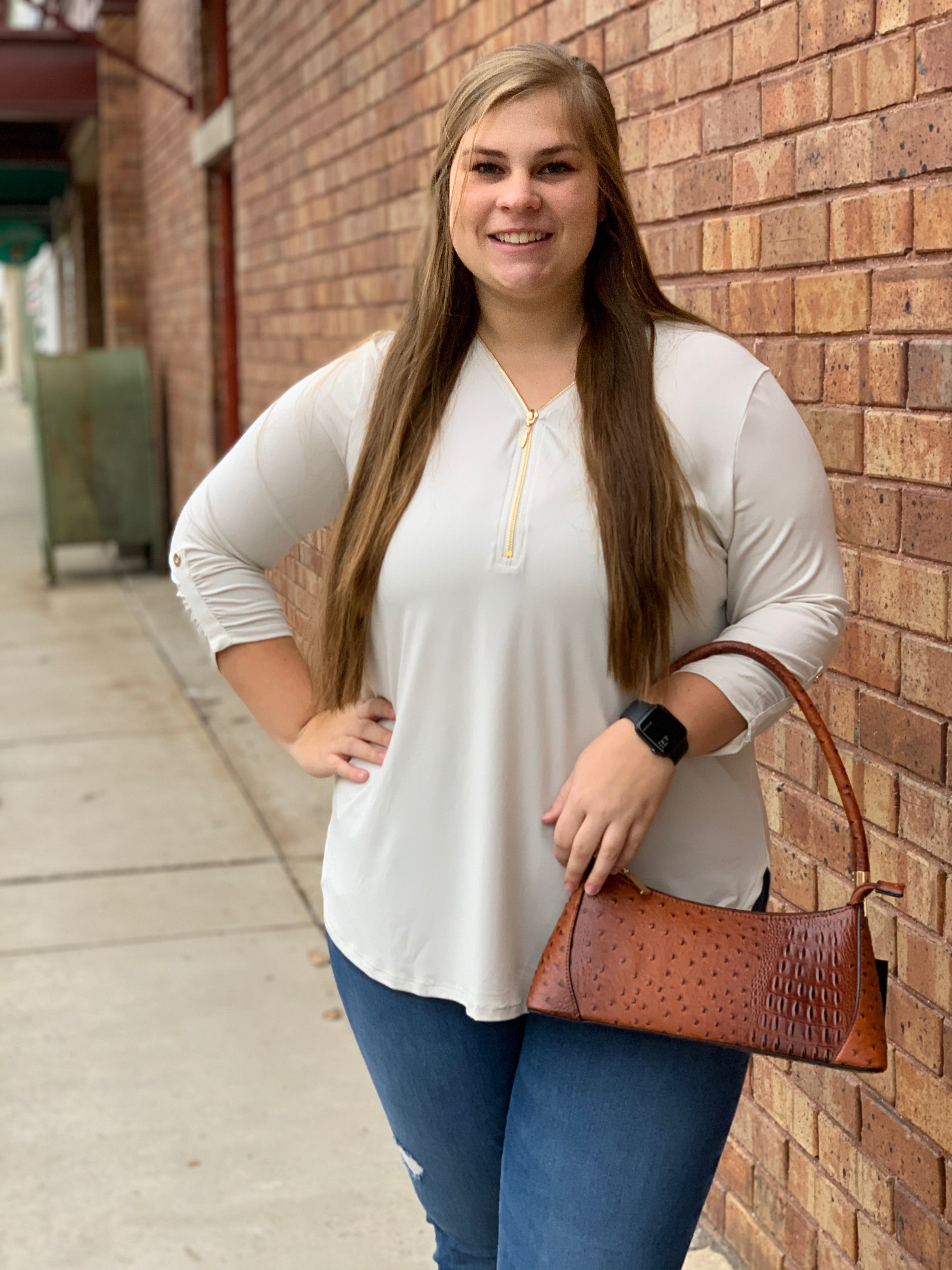 Zipper Top w/Roll-up Sleeves