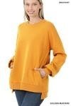 Mustard Round Neck Hi-Low Hemline Sweatshirt