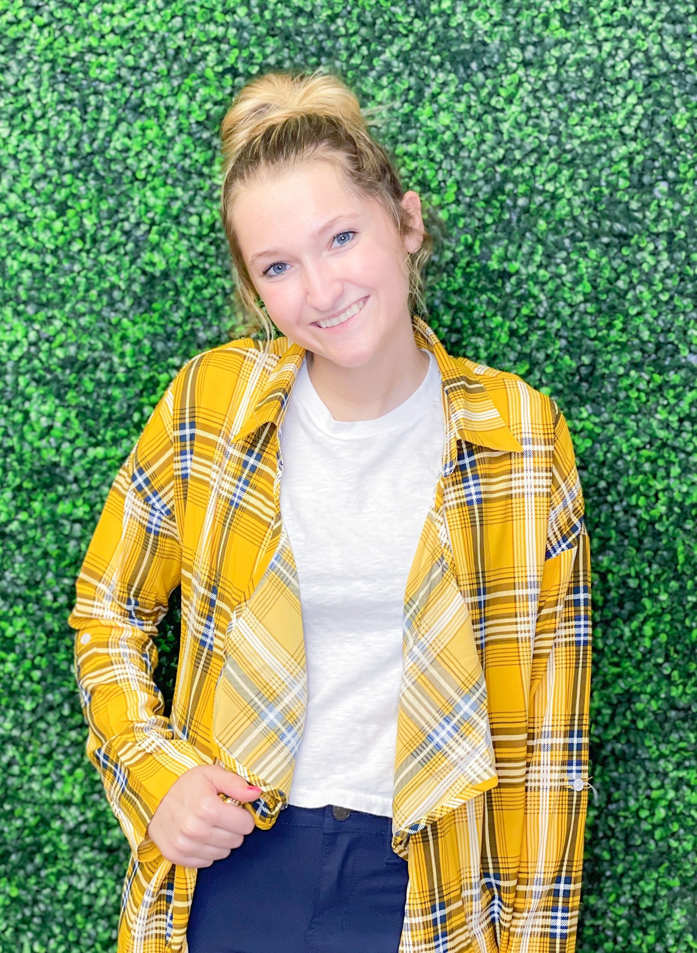 Yellow Plaid Drape Cardigan