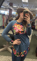 Denim Tropical Print Top