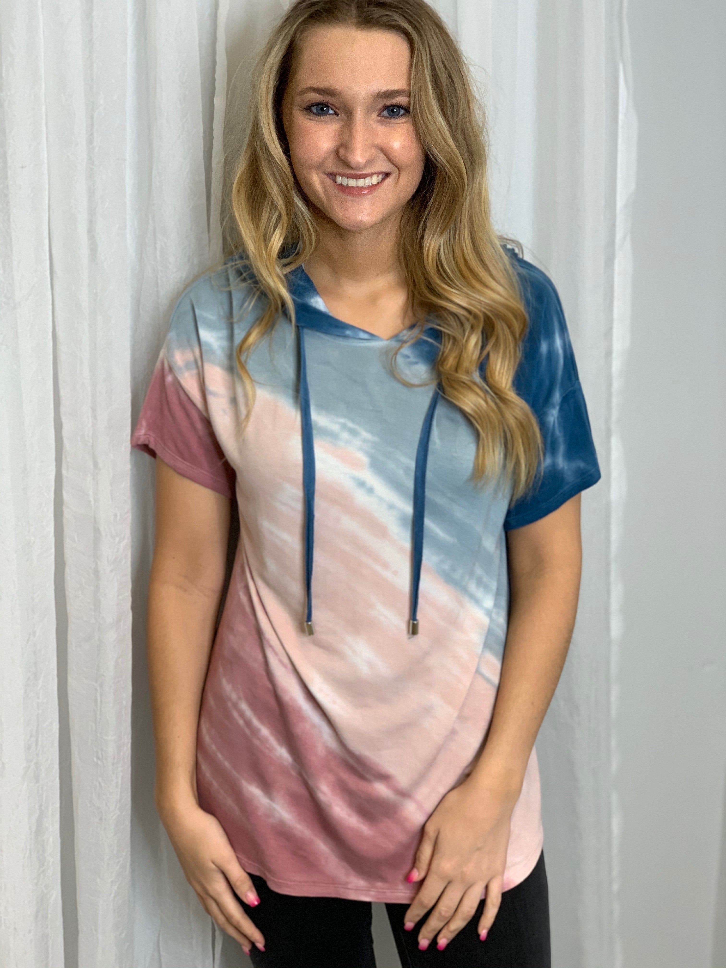 Pastel Tie Dye Short Sleeve Hoodie