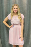 Pink Lace Insert Lace Ruffled Dress