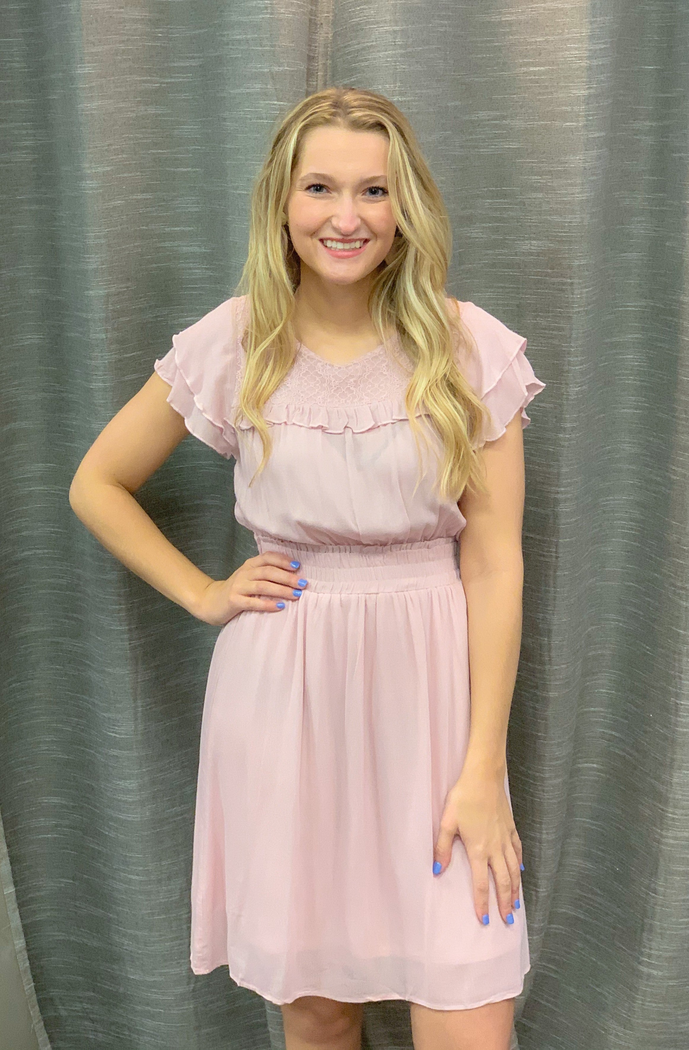 Pink Lace Insert Lace Ruffled Dress