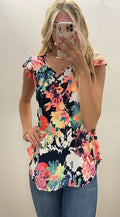 Ruffle Sleeve Printed Top