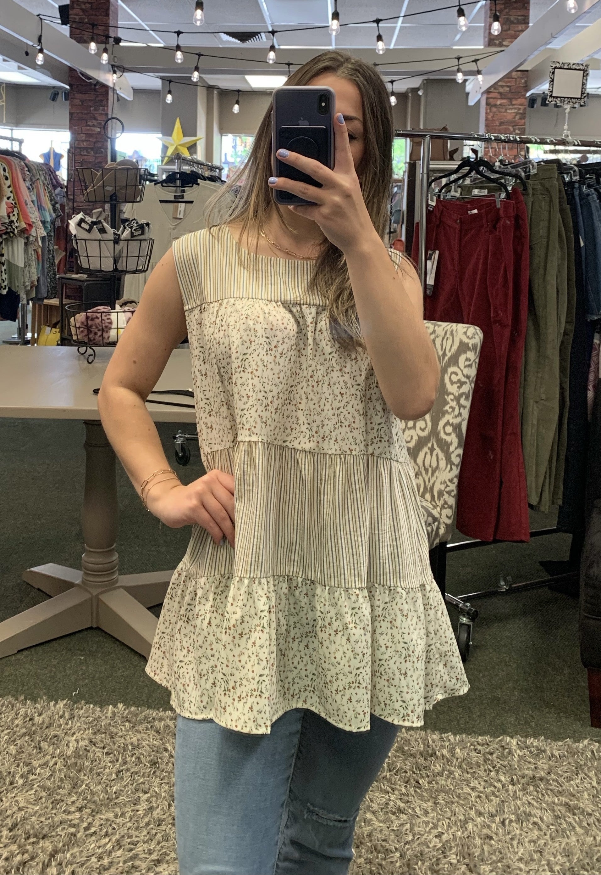 Contrast Mix Matched Tiered Tank Top
