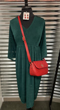 V Neck Ruched Dolman Sleeve Dress