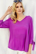 berry Solid v neck with tie sleeve