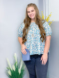 Aqua Puff Sleeve Tiered Top