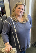 Blue Bleached Waffle Knit Top