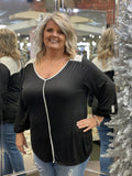 Black Blouse w/Contrast Trim