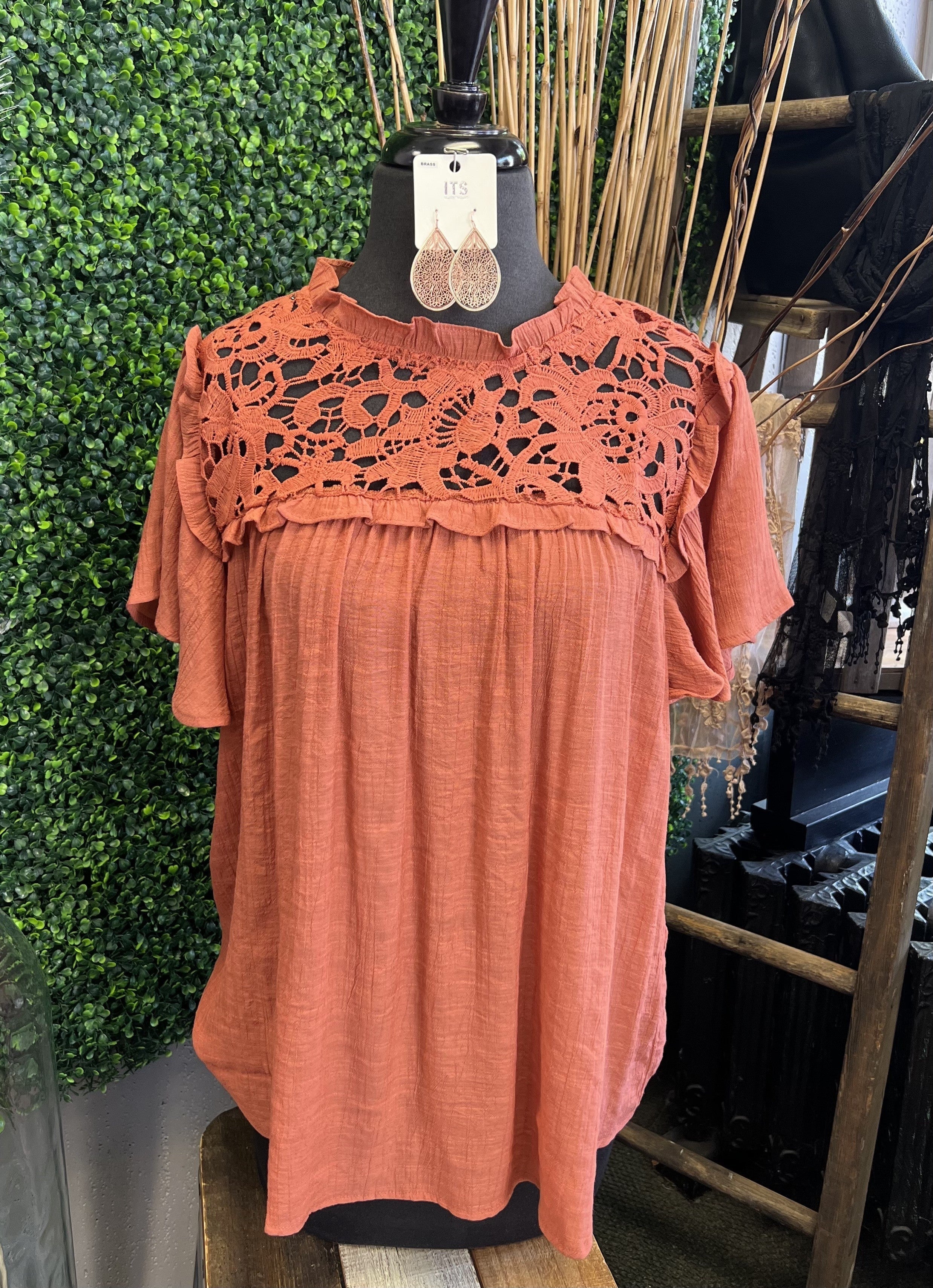 Crochet Lace Short Sleeve Blouse