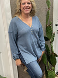 Blue Roll-up Sleeve Top