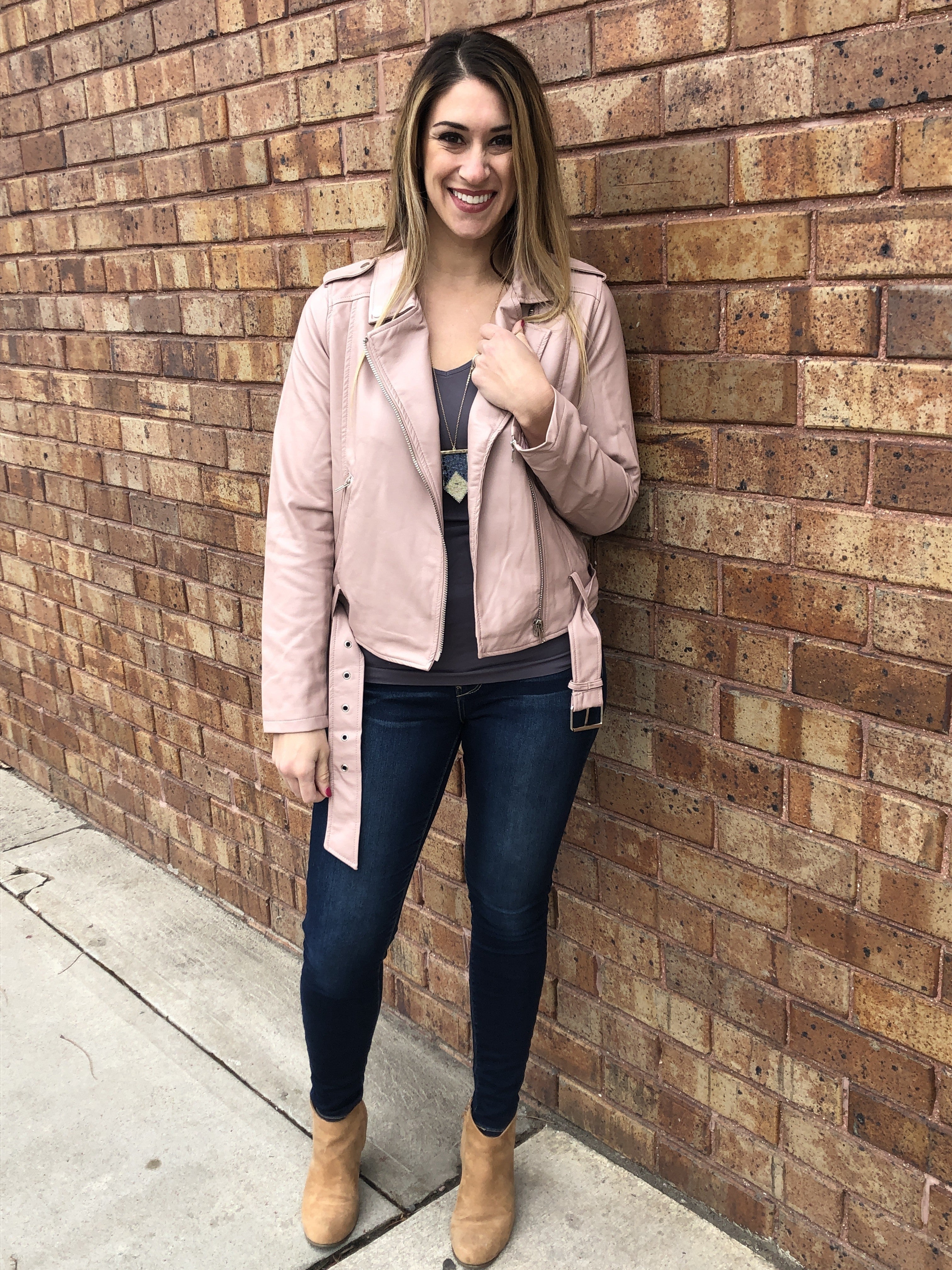 Vegan Leather Belted MOTO jacket