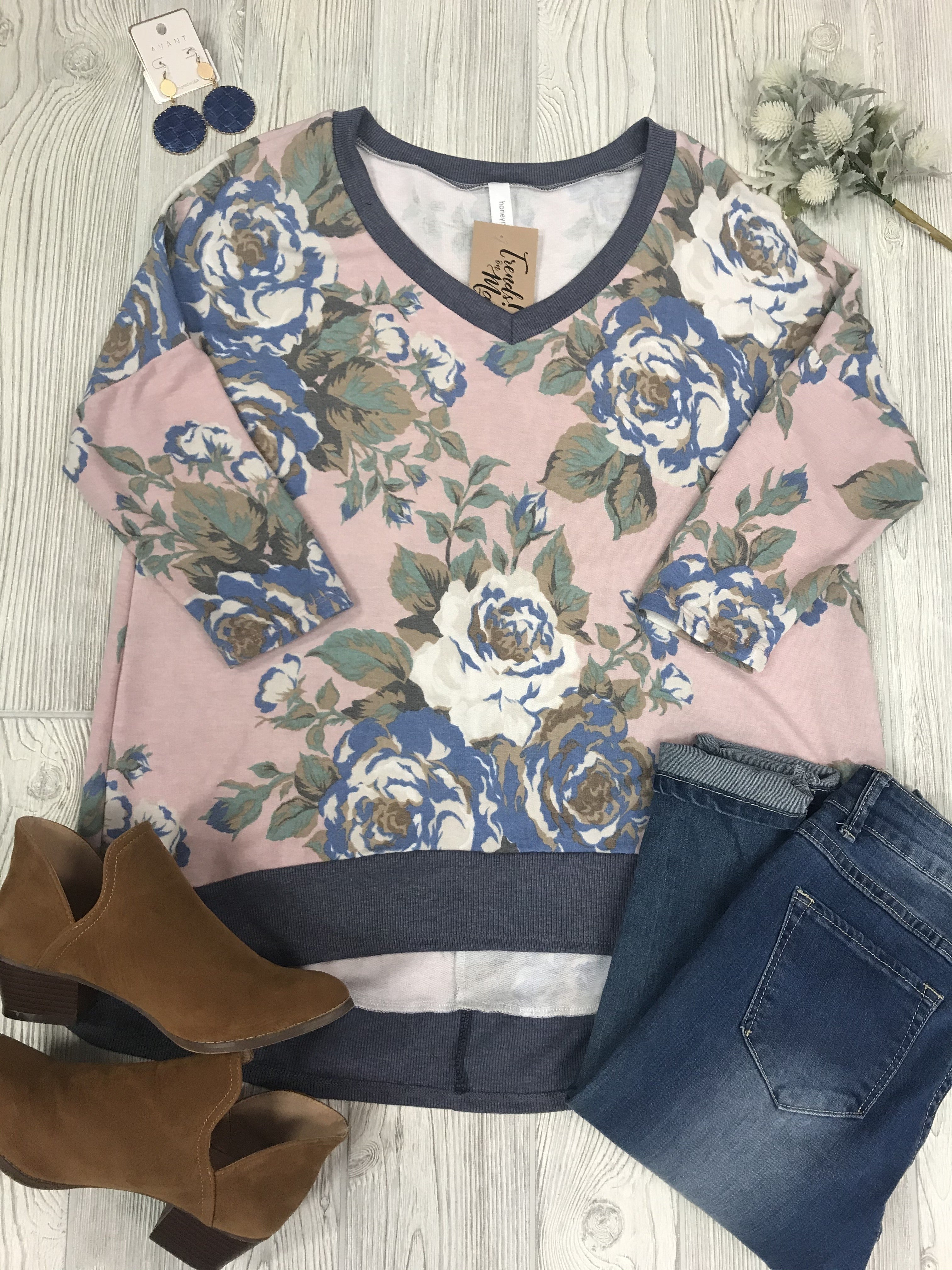 rose floral 3/4 sleeve top