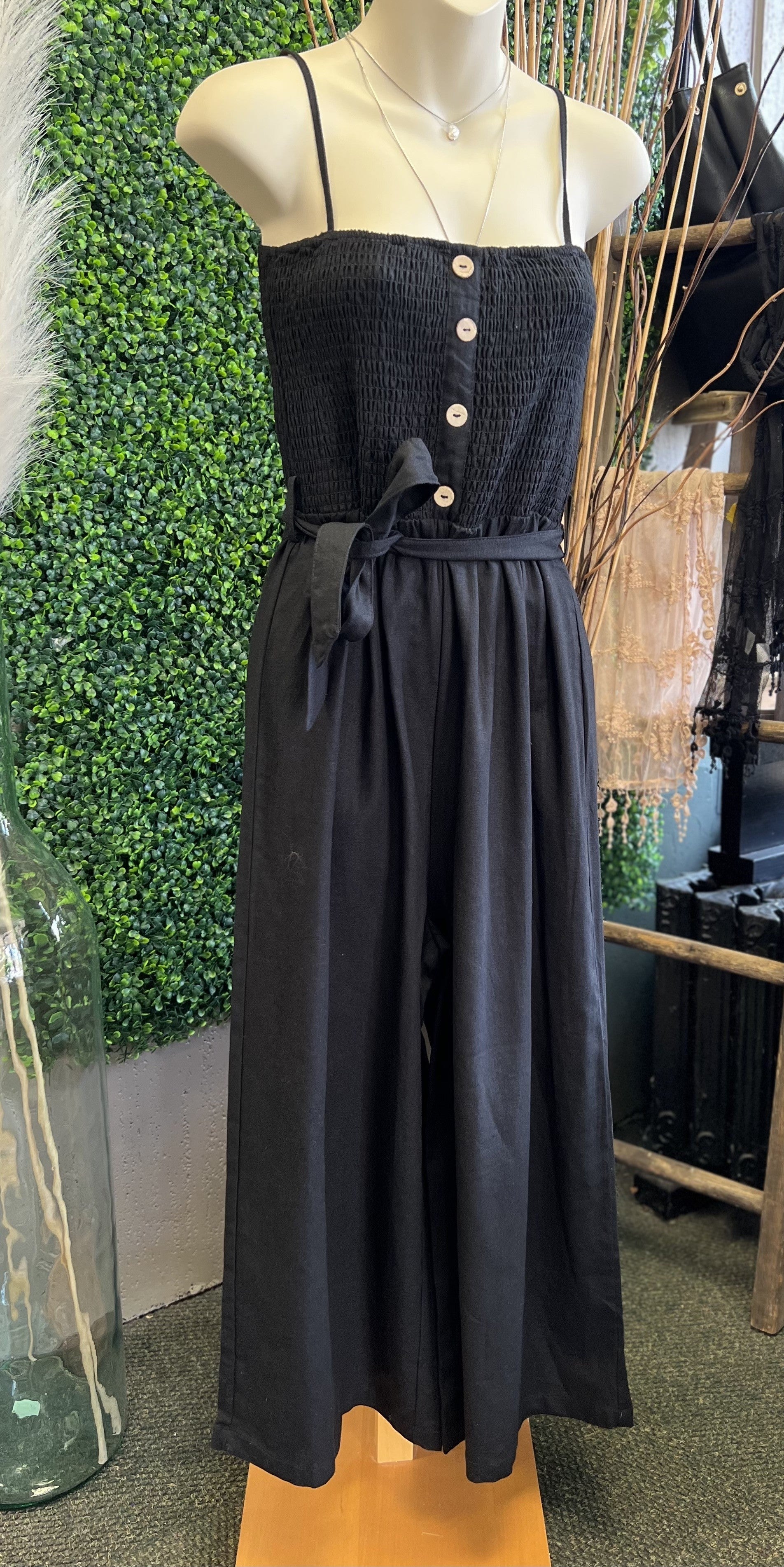 Natural Linen Jumpsuit w/Buttons