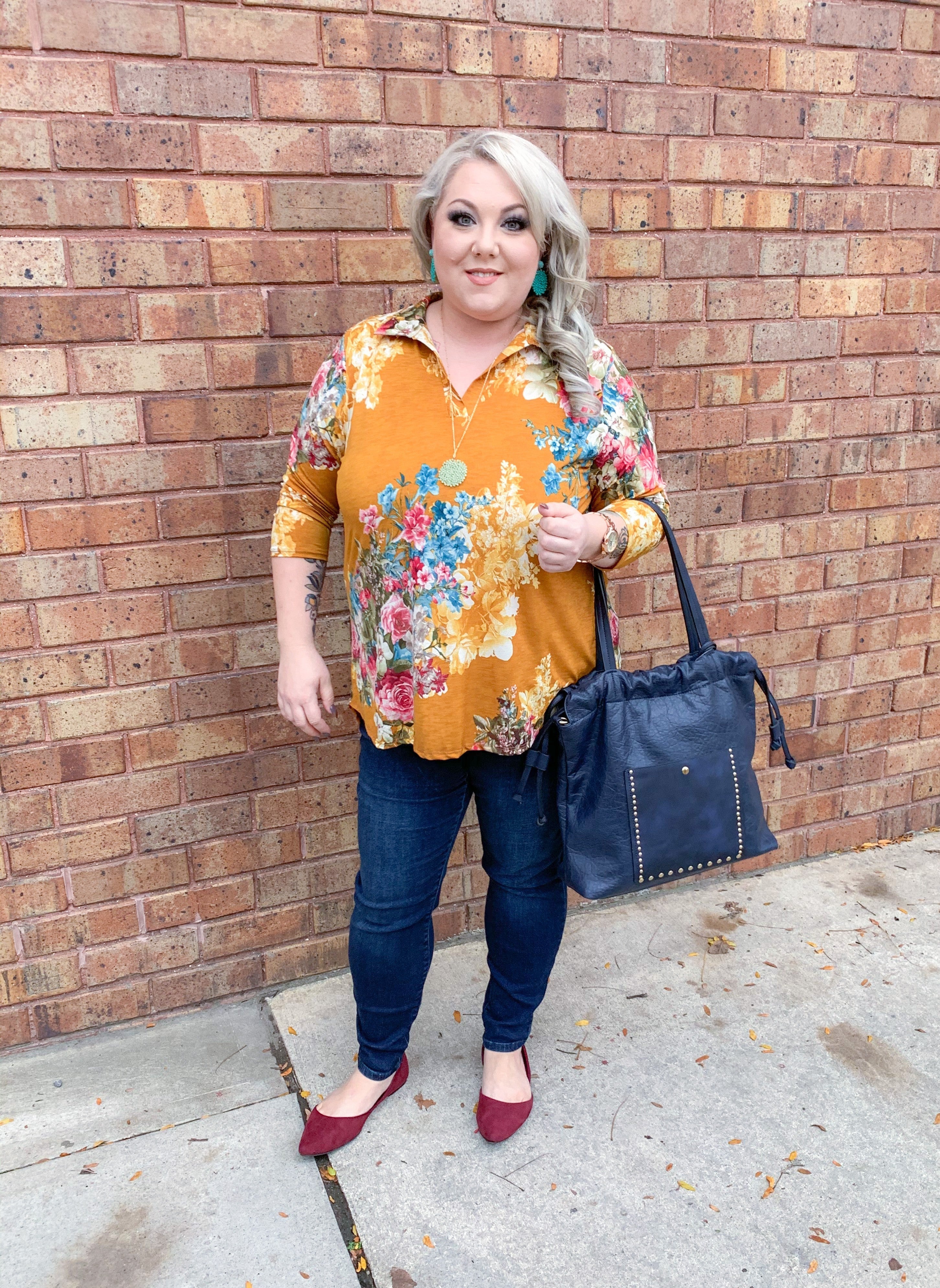 mustard floral top