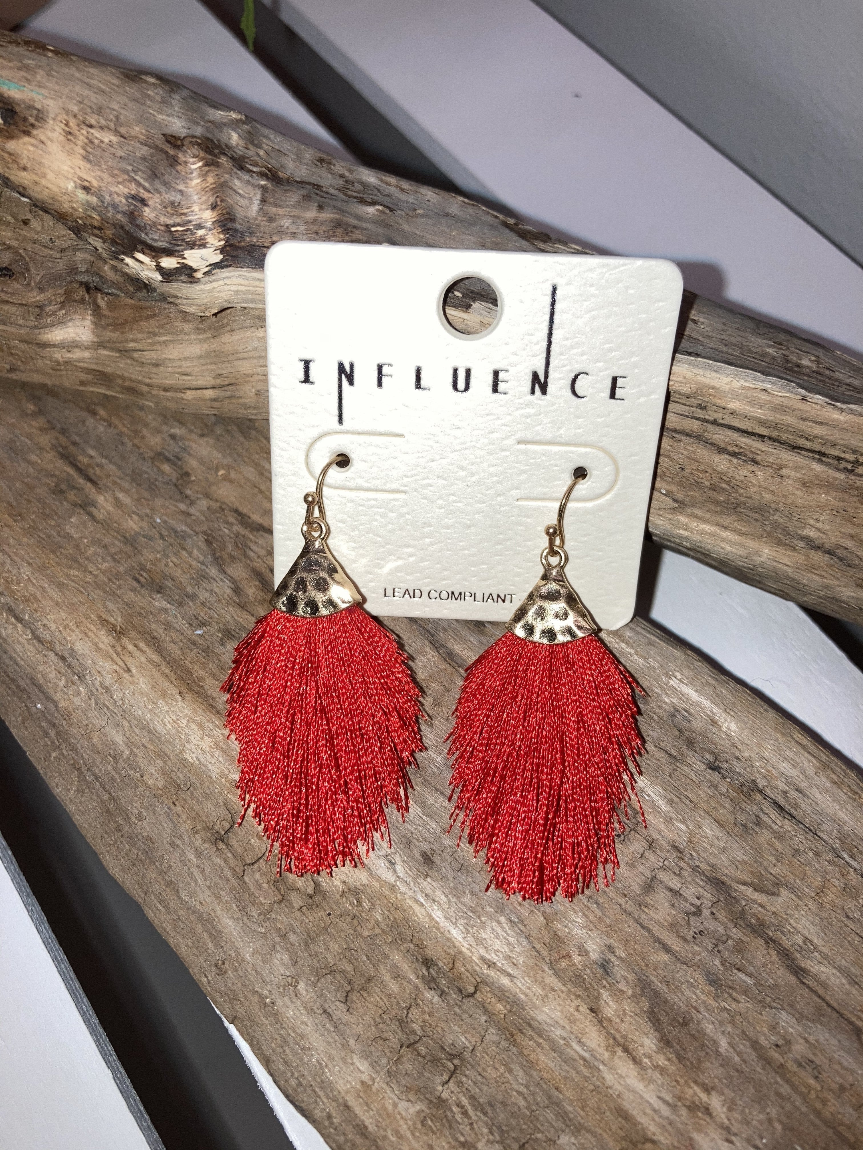 Red fringe earrings
