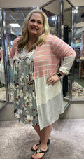 Pink Striped Color Block Cardi