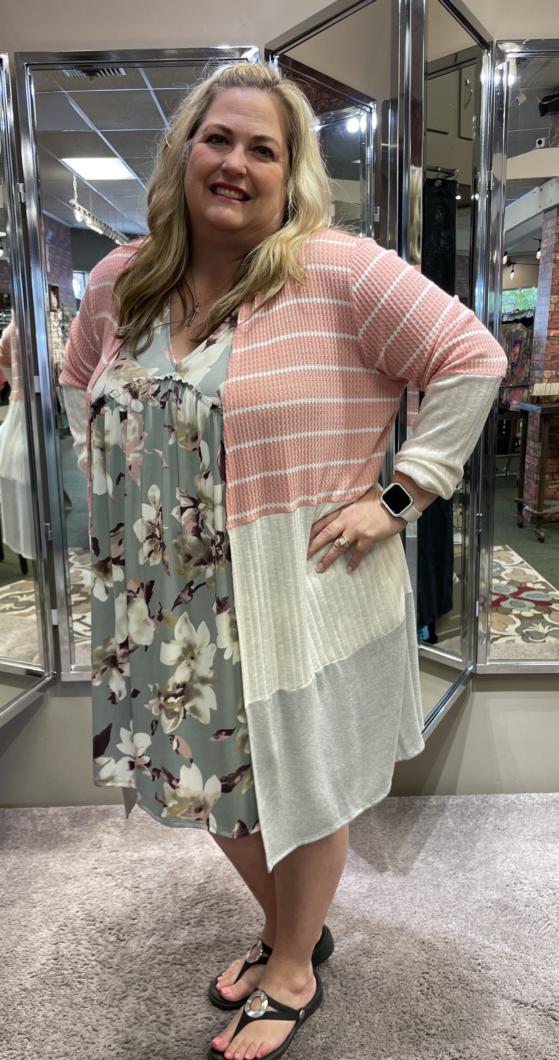 Pink Striped Color Block Cardi