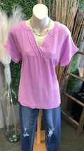 Gauze Raw Edge Short Sleeve Top