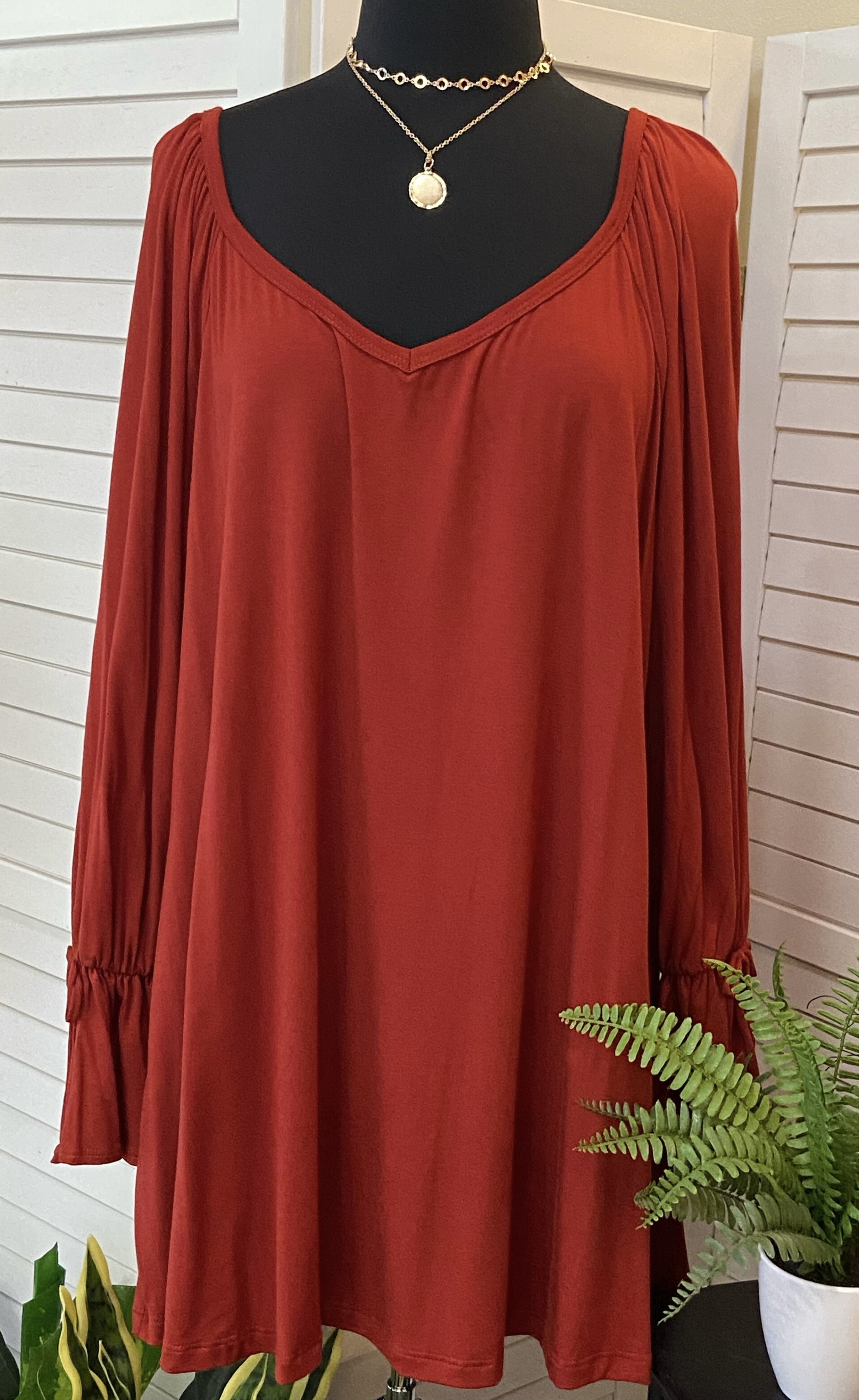 Solid Long Sleeve Flair Top