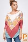 mustard floral color block top