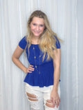 Blue Smocked Off Shoulder Blouse