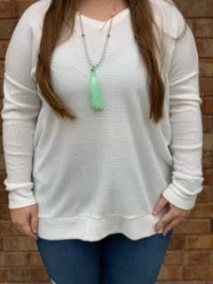 ivory waffle v neck top