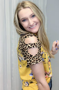 Mustard Animal Print Cutout Sleeves