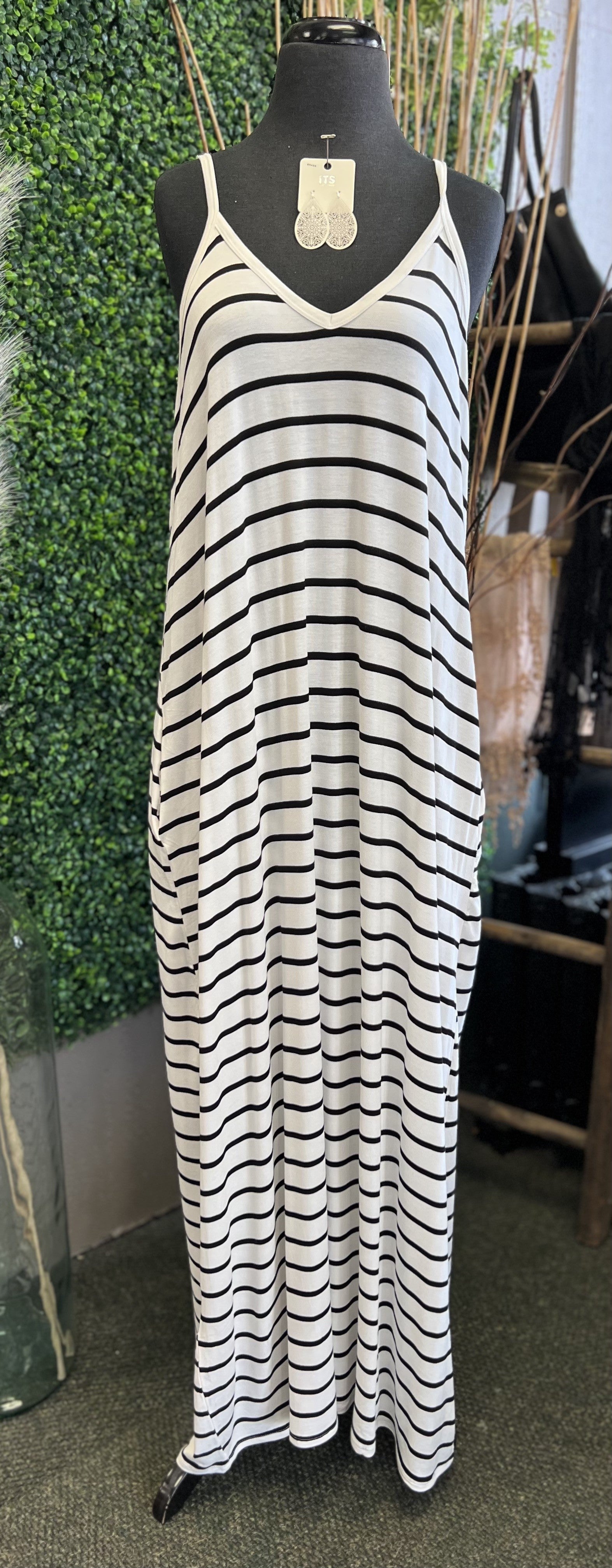 Striped Cami Maxi Dress w/ Pockets