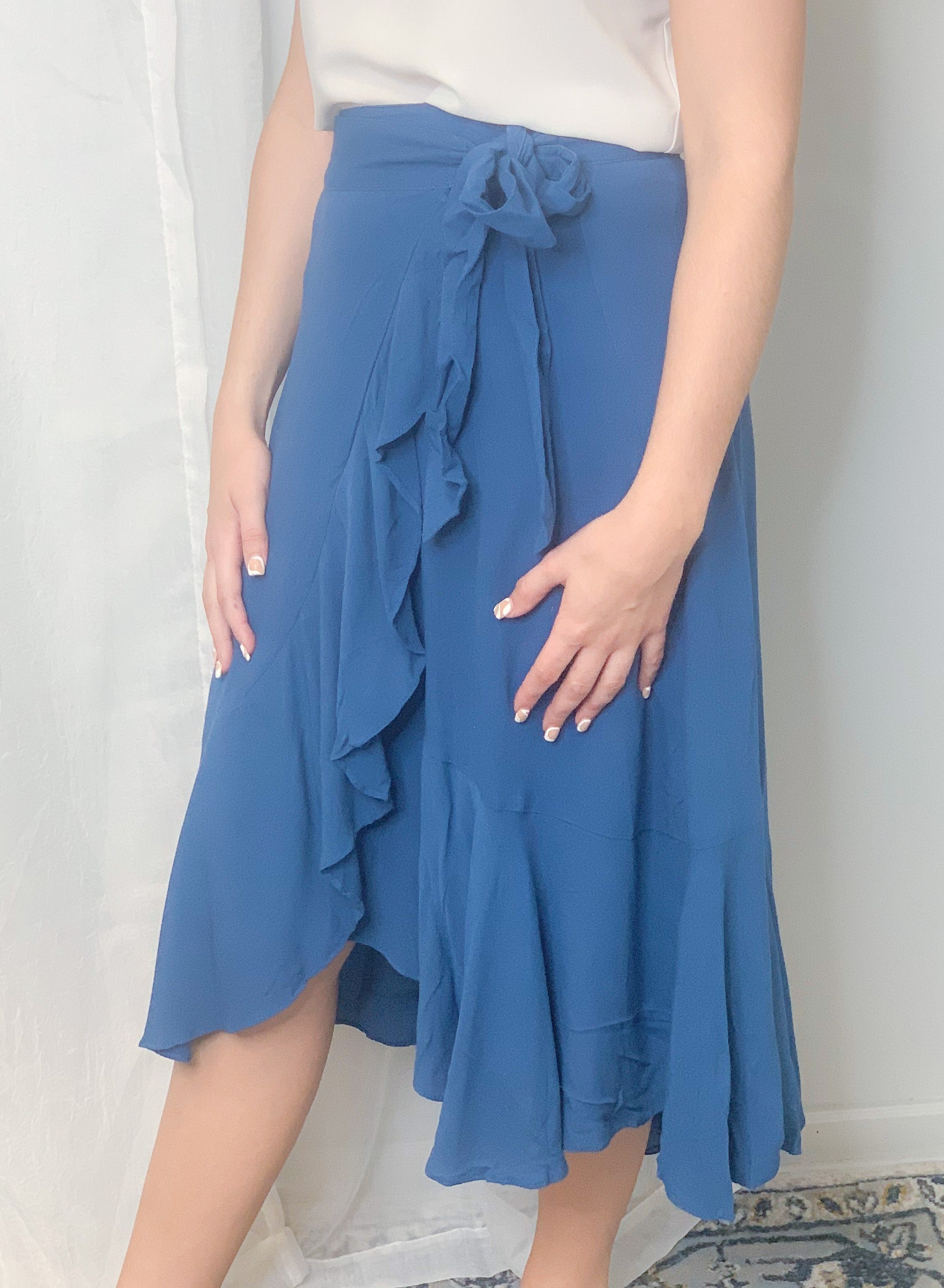 Slate Overlap Ruffle Skirt