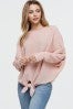 blush dolman sleeve solid knit top with front self tie knot