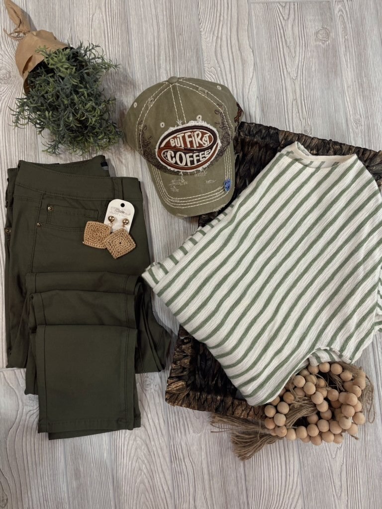 Olive Striped Knit Top