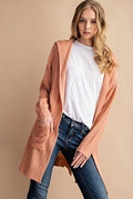 Waffle knit open front cardi with pockets