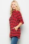 Rolled up sleeve flannel plaid tunic shirt