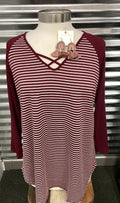Striped Top w/ Criss-Cross Neckline