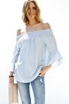 blue off shoulder smoked stripe top