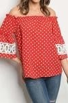 navy off shoulder polka/lace top