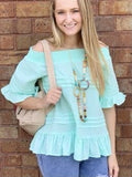 Mint Off Shoulder Ruffle Top